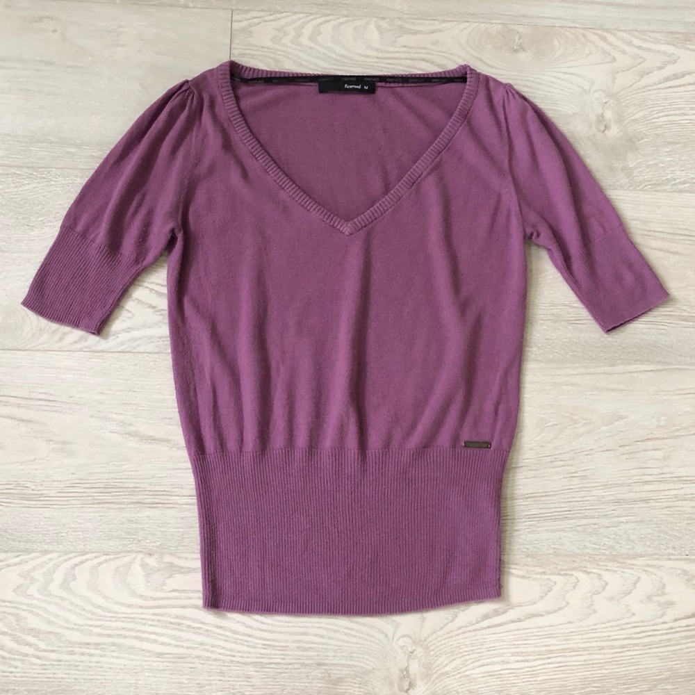 Reserved Purple Viscose V-Neck 3/4 Sleeve Sweater